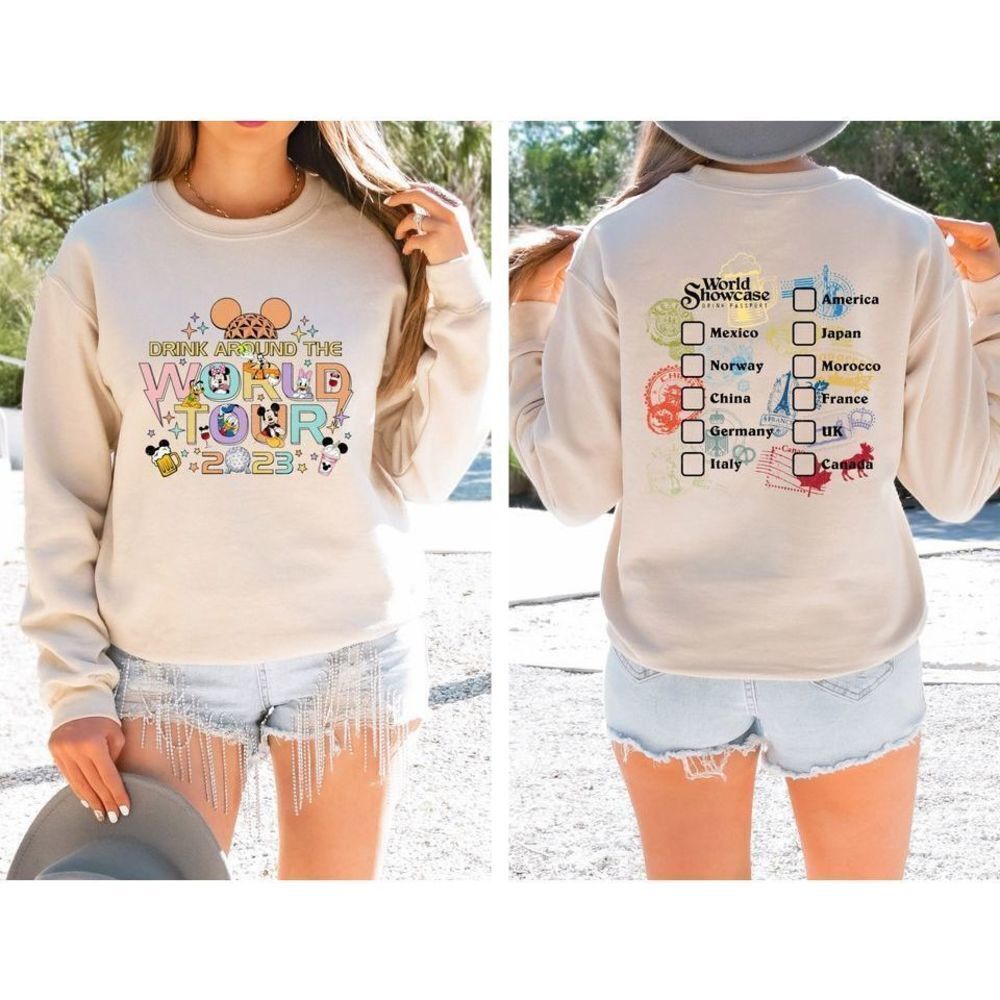 Epcot World Tour Showcase 2023 Front Back Graphic Cozy Unisex Sweater